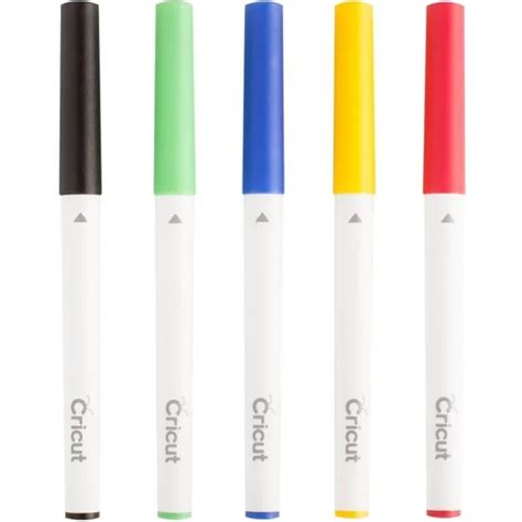 Cricut Explore/Maker Fine Point Pen Set 5-pack (Classics); Add colorful messages or drawings to your projects with the Cricut Classic Pen Set. Use with your Cricut Explore and Maker machine; 5 fine-point pens in Red, Yellow, Green, Blue, and Black; Write and draw with your Cricut Maker, Cricut Explore One (requires Accessory Adapter), Cricut Explore, and Cricut Explore Air; Pens are water-based, acid-free, nontoxic, and permanent after dry